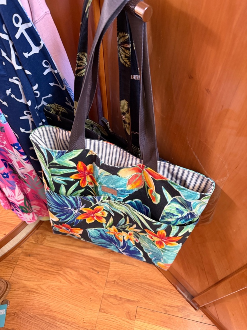 Floral Canvas Tote Bag in Black and Teal